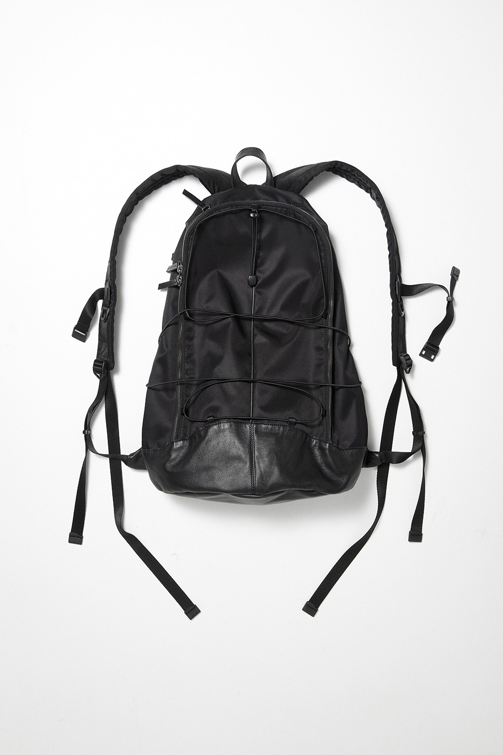 Nylon Leather Backpack Black