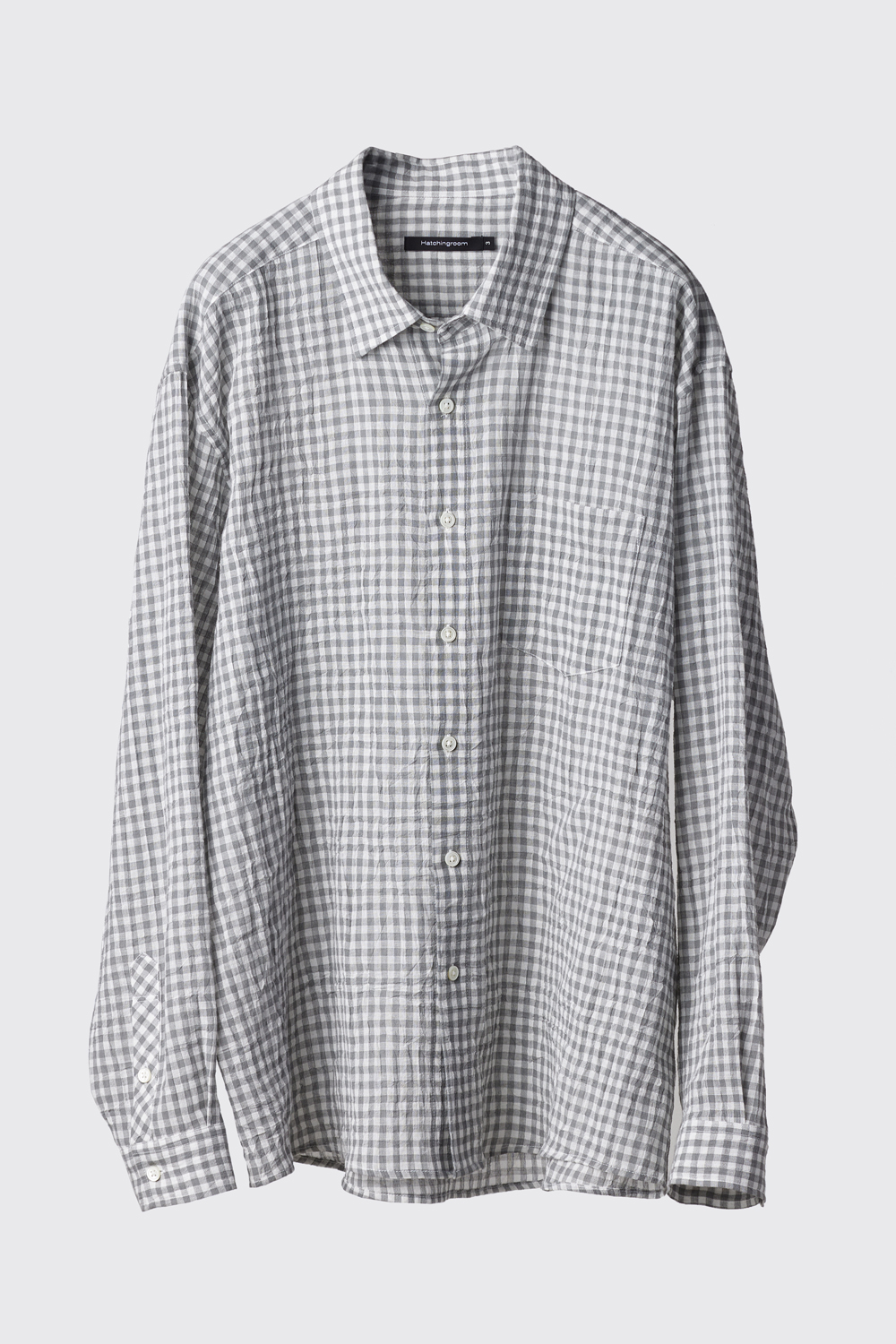 Button Down Shirt Creased Gingham Check Grey
